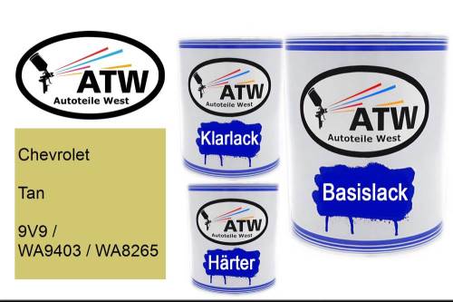 Chevrolet, Tan, 9V9 / WA9403 / WA8265: 1L Lackdose + 1L Klarlack + 500ml Härter - Set, von ATW Autoteile West.